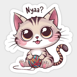 Nyaa? Kawaii Cat with a Ball of Yarn Sticker